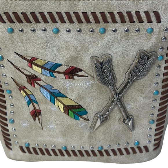 (7-198) Brand New w/Tag Western Theme Beige Shoulder Bag with Adjustable Strap - Picture 5 of 9